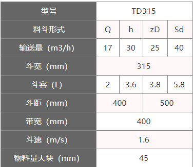TD315型斗式提升機參數